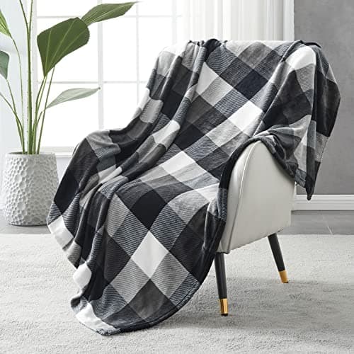 Image of SOCHOW Flannel Fleece Blanket 127cm×150cm, All Season Plaid Black/White Blanket for Bed, Couch,Car