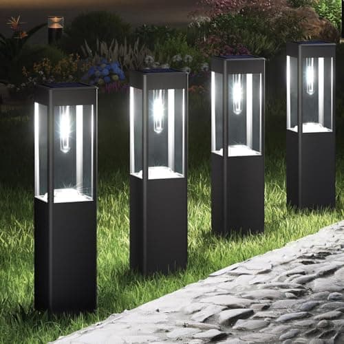 Image of Joomer Solar Lights Outdoor Garden White Pathway Lighting Garden Lights Solar Powered Waterproof Square Path Lights Decoration Auto ON/Off for Patio Driveways Landscape Lawn Yard, 4 Packs