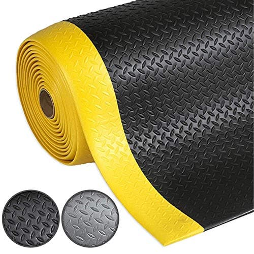 Image of etm Anti-Fatigue Rubber Mat - Diamond Structure | Workplace Safety Comfort Flooring | Non Slip Work Mat | Black & Yellow - 120 x 150 cm