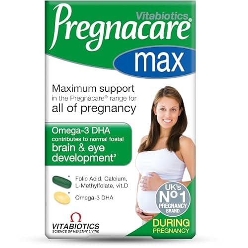 Image of Pregnacare MAX Pregnancy Vitamins - UK's No.1 Pregnancy Brand. Greater Prenatal Care for Women, Supplement with Added Omega-3 DHA for Normal Brain and Eye Development