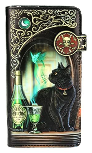 Image of Fantasy Cat and Elf Absinthe Embossed Lisa Parker Design | Purse Multiple Compartments Wallet H 18.5 cm