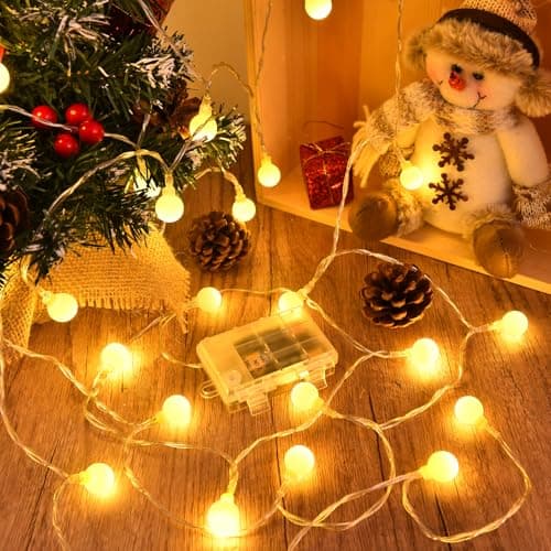 Image of Dalugo Battery Fairy Lights, 6M 40 LED Warm White Globe String Lights with 6h Timer, IP65 Waterproof Battery Powered Christmas Lights for Indoor Outdoor Christmas Decorations
