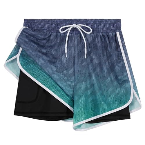 Image of APTRO Women Swim Shorts Board Shorts with Liner Beach Surf Floral Summer Gym Shorts Mesh Blue W74 L