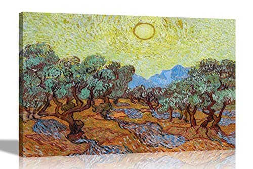 Image of Artley Prints Olive Trees with Yellow Sky and Sun by Vincent Van Gogh Canvas Wall Art l Colourful Framed Pictures l Landscape Artwork 51 x 35cm (20 x 14 inches)