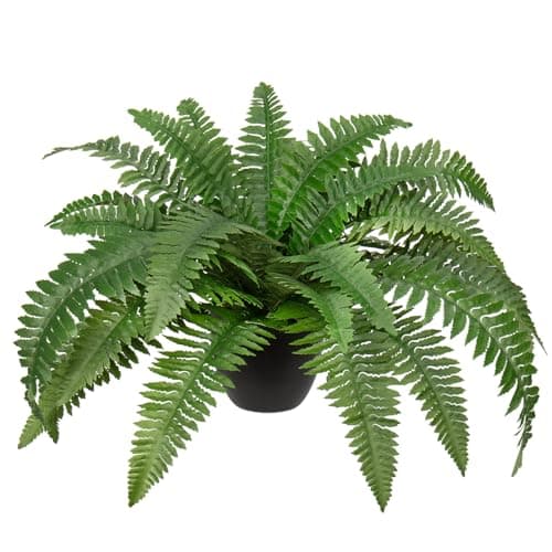 Image of Hollyone 23.6'' Artificial Boston Fern Potted Plant, Fake Fern Bushes in Pot for Indoors & Outdoors, Faux Boston Ferns for Home Decor, Garden, Patio, Balcony, Entrance, Office, Living Room Decorations