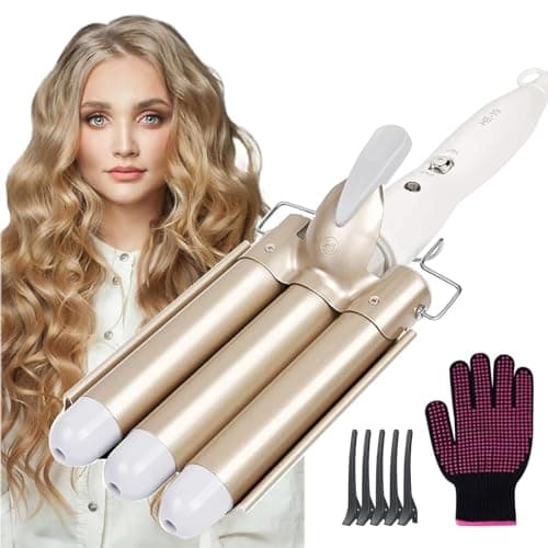 Image of flintronic Hair Curler, 3 Barrels Curler Ceramic Curling Iron Wand Hair Wavers with Two Gear Temperature Control, 25mm Curling Tongs Crimping Bubble Styling Tool