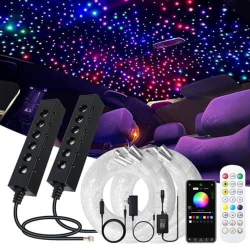 Image of 2PCS 6LEDs Colorful RGBW Starlight Headliner Kit, 720pcs0.03in9.8ft, APP/Remote Control Fiber Optic Lights with Shooting Stars & Mix Color Chase for Car/Home Theater Sky Decoration