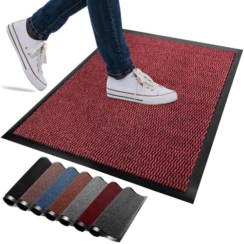 Image of FB FunkyBuys Washable Door Mats Indoor & Outdoor - Non-Slippery Heavy Duty Doormats Indoor - Highly Absorptive Rubber Door Mat - Perfect for Kitchen, Home and Hotel Entrance (Red, 60x80 CM)
