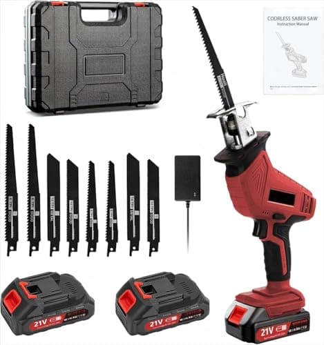 Image of Reciprocating Saw, 0-4000 RPM Variable Speed Reciprocating Saws, 21V Cordless Wood Saw Electric, Electric Saws to Cut Wood, for Metal PVC Cutting with 2 Batteries, 8 Blades
