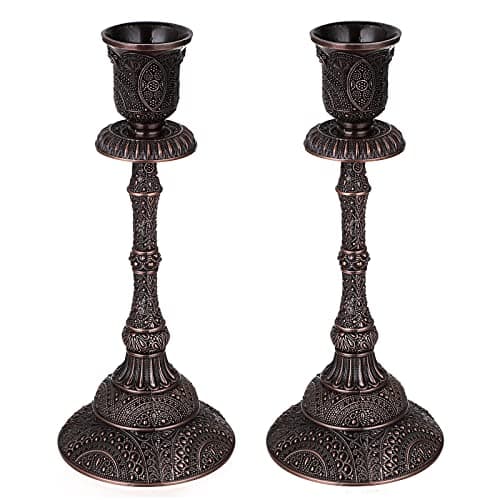 Image of BSTKEY Set of 2 Metal Candle Holder Votive Candlestick Stands, Decorative Taper Candle Holder Candlelight Table Centerpiece Height 19CM (Red Bronze)