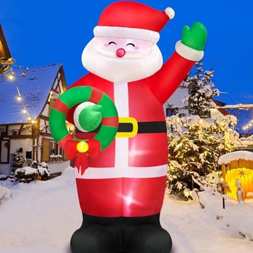 Image of Danxilu 6 FT Santa Inflatable Christmas Decorations Built-in LED Lights, Christmas Inflatable Santa Claus with Garland Blow Up Christmas Decorations for Xmas Garden Lawn Holiday Party