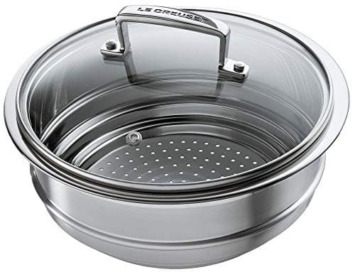 Image of Le Creuset 3-Ply Stainless Steel Multi Steamer Insert with Glass Lid, for use with 3Ply Stainless Steel Pans, 16 cm to 20 cm, 96201900001000