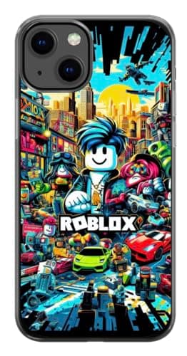 Image of EZB Fun Gaming Theme Ro-blox iPhone Compatible Phone Case | Flexible Shock Absorbent Edges Colourful unique Pop Art Phone Cover | Ro-blox Theme (iPhone 8) Black