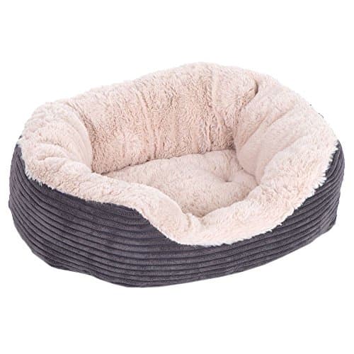 Image of Rosewood Jumbo Cord Plush Dog Bed – Medium, 62x60cm – Washable Oval Pet Bed Cushion for Dogs and Cats – Warm and Comfortable – Non-Slip Base, Soft Plush Material – Grey/Cream