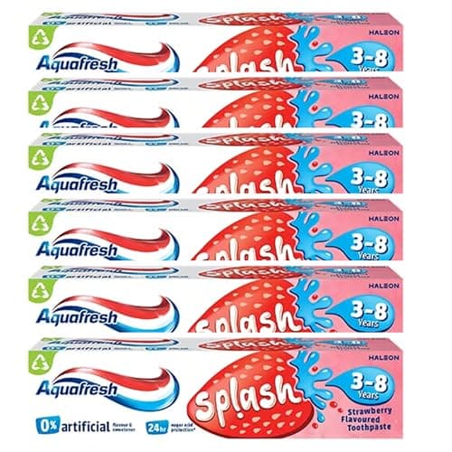 Image of Aquafresh Splash 3-8 Years Strawberry Flavoured Children's Toothpaste, 6 Tubes, 50ml Each, 0% Artificial Flavour & Sweetener | Click on '𝗖𝘂𝘀𝘁𝗼𝗺𝗶𝘀𝗲 𝗡𝗼𝘄' for More Bulk Options