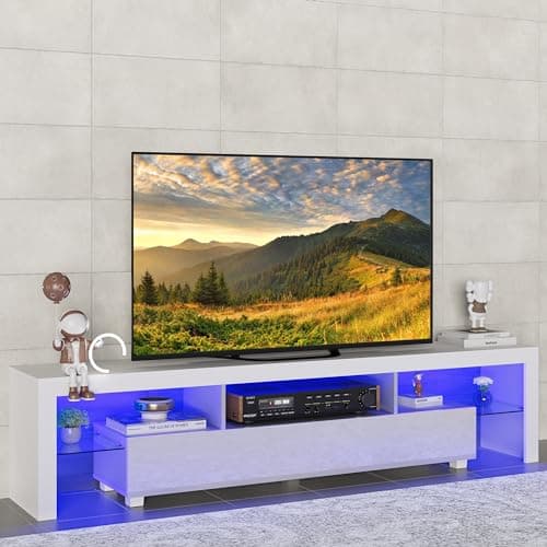 Image of Panana Modern White 200CM TV Unit for 65 to 85 inch TV With RGB LED Lights High Gloss Door TV Stand Living Room Furniture TV Cabinet (White)