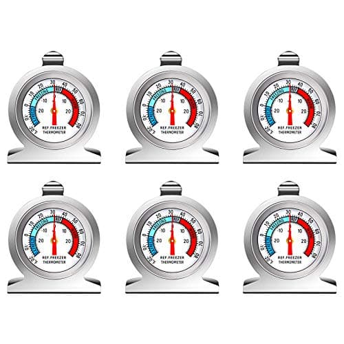 Image of Thlevel Fridge Freezer Thermometer Refrigerator Temperature Dial Type Stainless Steel with Hanging Hook and Stand 6 Packs