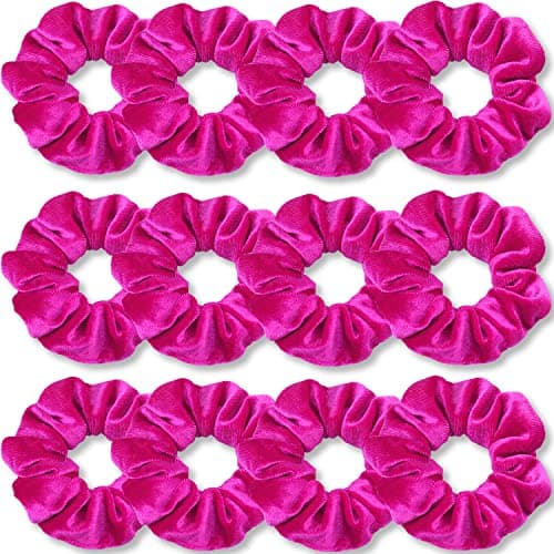 Image of VENUSTE Hot Pink Scrunchies, Premium Velvet Scrunchy for Hair, Solid Colors Thick Hair Bands, Soft Ropes Ponytail Holder Hair Accessories for Women and Girls, 12 Pack