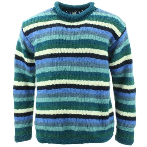 Image of TPFBazaar Chunky Wool Knit Space Dye Jumper - Stripe Blue - 4XL