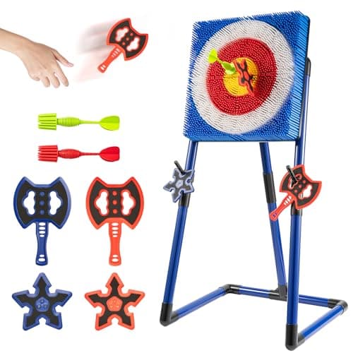 Image of LN COZY CORNE Axe Throwing Game Set for Backyard, Portable Foldable Axe Target with 6 Throwing Axes & Darts - Indoor Outdoor Yard Game for All Ages, Carnival & Party Activities