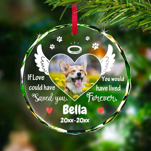 Image of Personalised Pet Memorial Glass Baubles - Custom Picture Text Christmas Baubles, Xmas Tree Photo Decor, Dog Memorial Gifts for Loss of Dog Cat Pet