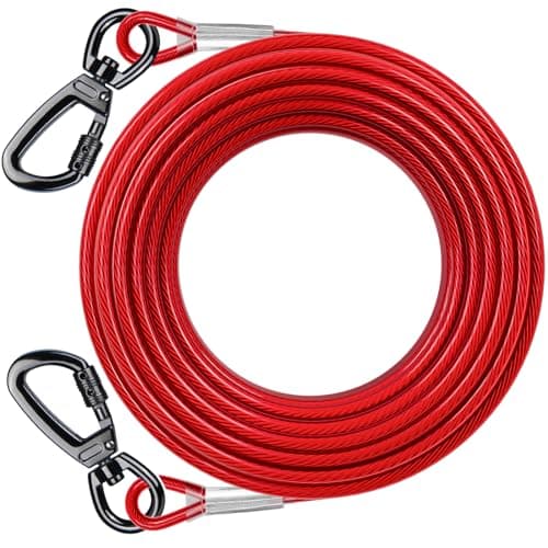 Image of Dog Tie Out Cable with 360° Swivel Lockable Hook and PVC Coating, 10ft 15ft 20ft 25ft 40ft 60ft 120ft Reflective Dog Lead Line, Galvanized Steel Wire Rope for Small Medium Pet Up to 60, 120, 250 lbs