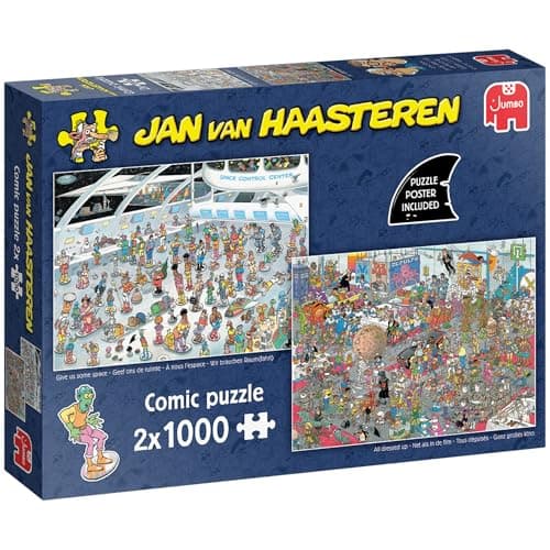 Image of Jan Van Haasteren 2 in 1 Puzzle - Large 1000Pc Jigsaw Puzzles - Give us some Space & All Dressed Up - 1000 Piece Adults Puzzle - 100% Recycled Cardboard - Brainteasing Jigsaws for Birthday & Christmas