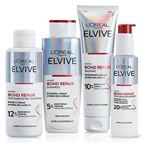 Image of L'Oréal Paris Elvive Bond Repair Pre-Shampoo, Conditioner and Leave-In Serum Kit for Damaged Hair Recreates Internal Bonds of Hair with Citric Acid