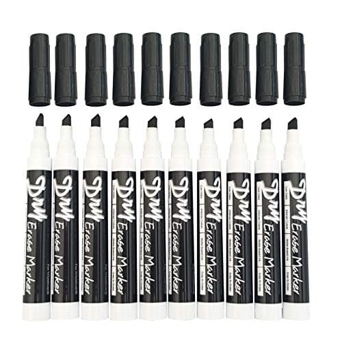 Image of Volcanics Low Odor Chisel Tip Whiteboard Markers Dry Wipe Pens Pack of 10, Black