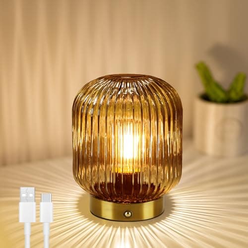 Image of MJ PREMIER Rechargeable Lamp, Yellow Glass Lamp with Memory Function, Cordless LED Lamp with Dimmable Brightness, Decorative Touch Lamps for Bedroom Living Room（Yellow）