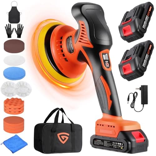 Image of GEARLASSO Cordless Car Buffer Polisher, 8 Variable Speed Car Polisher 2800-6000RPM Car Polishing Machine with 2X 21V 2.0Ah Batteries and 17 Piece Polishing Kit for Car Detailing Scratch Removing