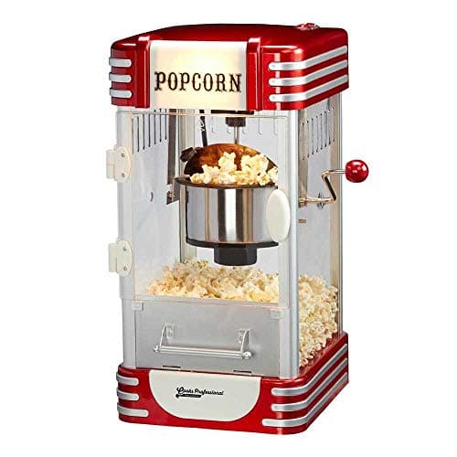 Image of Cooks Professional Retro Popcorn Maker 310W | Vintage Fairground 1950s Diner Design Popcorn Machine with Crank Handle & One Touch Control | Hot Air Popcorn Maker for Parties, Weddings, Movie Nights