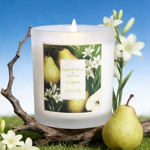 Image of English Pear and Freesia Jar Candle, Soy Scented Candle, 50-Hour Burn Time, Natural Sleep Candle for Home Aromatherapy Gifts, Mother's Day