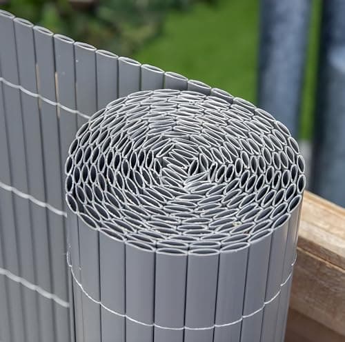 Image of Papillon Artificial Grey Bamboo Cane Plastic Garden Fence Screening Roll Privacy Border 4m x 1m