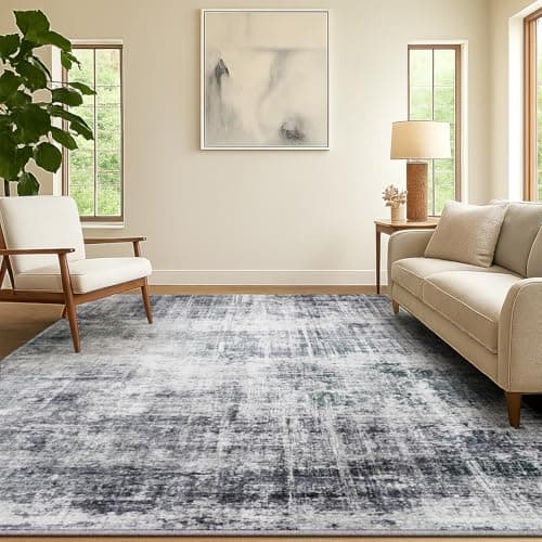 Image of SOANNY Living Room Rug, 120x170 cm Modern Abstract Low Pile Area Carpet, Non-Slip Washable Mat for Bedroom, Hallway, Kitchen, Laundry, Entryway, Utility, Beside Sofa, Office, Light Grey