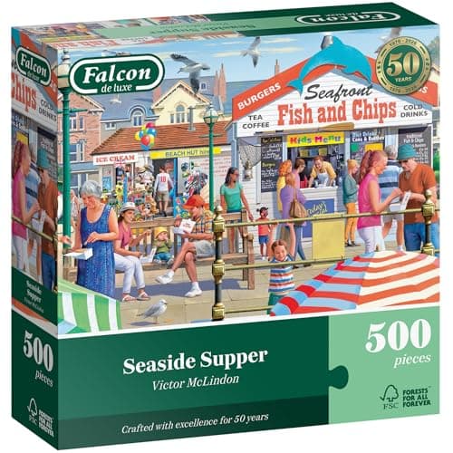 Image of Falcon Seaside Supper - 500 Piece Jigsaw Puzzle for Adults - Beautifully Illustrated 500Pc Adult Jigsaws - Fun Present & Activity for Home, Puzzles for Rainy Days, Christmas & Birthday Gift - Jumbo