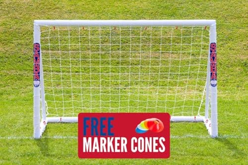 Image of Samba 6x4ft Football Goal - All Weather uPVC Football Training Goal Posts - Portable Net Locking System & 5 Marker Cones