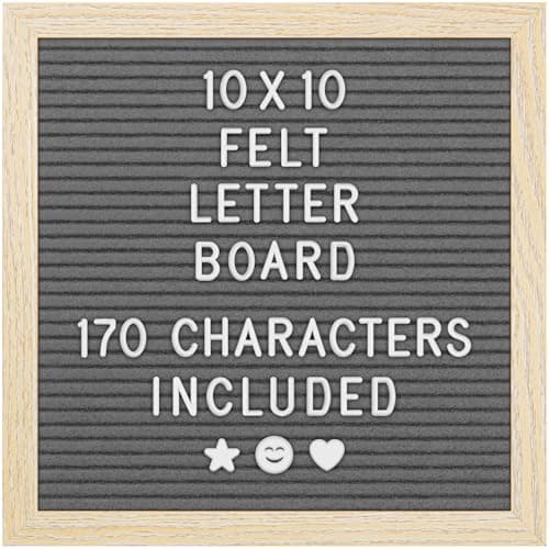 Image of Felt Letter Board - 10x10”, Grey - 170 Letters, Numbers & Emojis for Celebrations & Announcements - Customisable Message Letterboard w/Wooden Frame for Home Decor & Office Use - by Yes4Quality