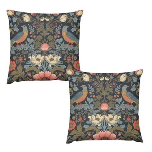 Image of William Morris Pillow Covers 18 "x18 Set of 2, Vintage Rustic Art Bird Botanical Floral Pattern Pillow Cushion Case Decorative Pillowcases for Couch Sofa Bed Home Deocr
