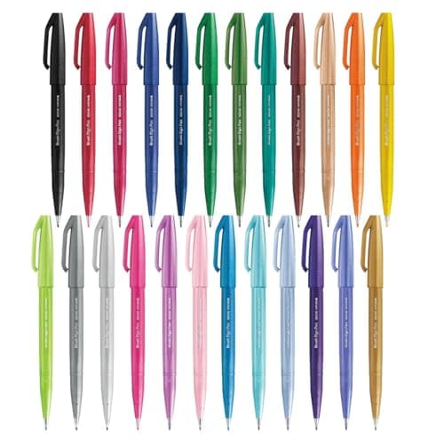 Image of Pentel Brush Sign Pen SES15C - Brush Nib - Fibre Tip - Full Range Set - 24 Pens