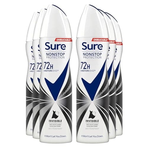 Image of Sure Antiperspirant 72H Nonstop Sweat and Odour Protection Alcohol-Free Body Spray Anti-White Marks with Fresh and Clean Multi Fragrance Deodorant for Women, 150ml Pack of 6 (Black & White)