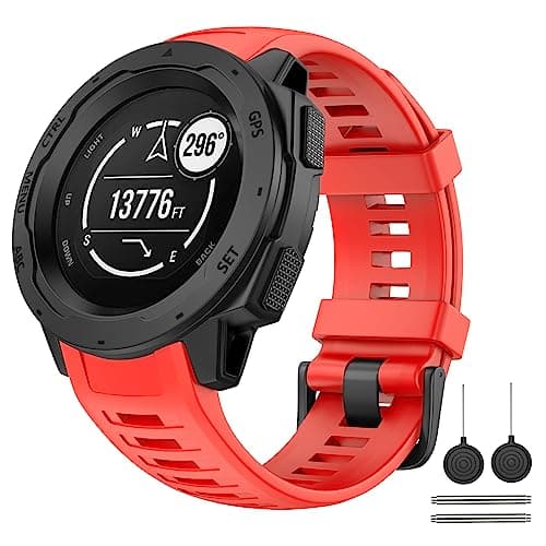 Image of OVERSTEP Compatible with Garmin Instinct Band, Soft Silicone Replacement Watch Strap Compatible with Garmin Instinct/ Solar/ Tactical /Instinct 2, Flame red