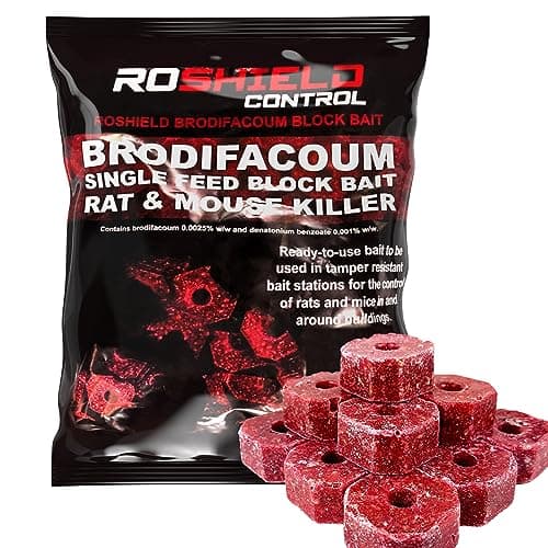 Image of ROSHIELD Brodifacoum 300g (15x20) Maximum Strength Rat Poisoning, Mouse Poisoning, Single-Feed Fast Acting Rat & Mouse Killer, Rat Poison Block Bait - All Weather Bait Station Refill Packs