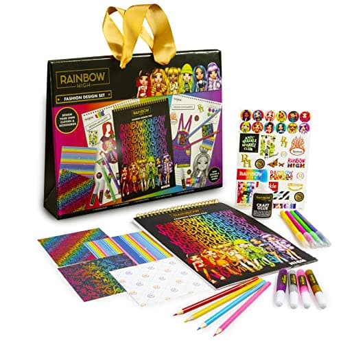 Image of Rainbow High Fashion Design Sketchbook Set - Designer Kit for Girls - 30 Page Design Pad, Brush Tip Pens & Colouring Pencils Book