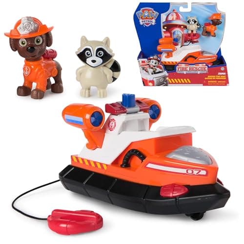 Image of Paw Patrol Fire Rescue: Zuma Rescue Fire Boat with Action Figure, Launching Lifesaver, Raccoon and Toy Boat, Kids Toys for Boys and Girls Ages 3 and Up