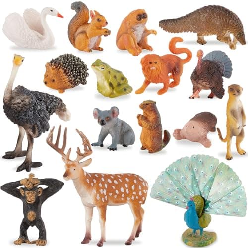 Image of TOEY PLAY 16PCS Forest Animals, Woodland Creatures Animals Figures, Miniature Wild Zoo Animals Playset with Deer Squirrel Rabbit, Learning Toys for Toddlers Kids 3 4 5