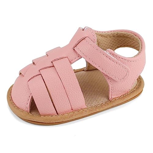 Image of MASOCIO Baby Girl Sandals Closed Toe Infant Toddler Girls Summer First Walking Shoes Size 3 UK Child 6-12 Months Pink
