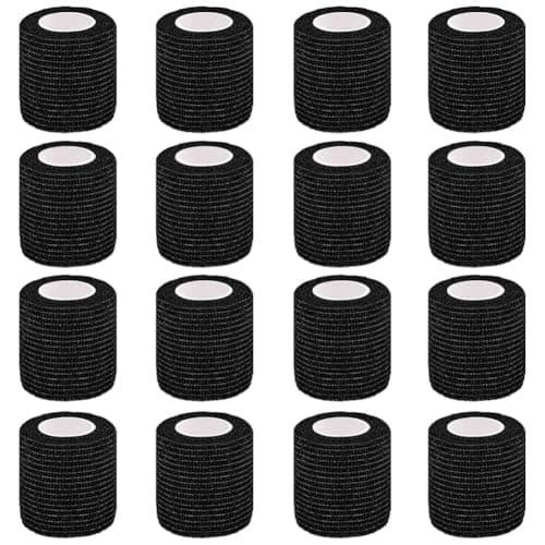 Image of Clooflar 16 Pack Self Adhesive Cohesive Bandage, 5cm x 4.5m Black Elastic Football Sock Tape for Sports, First Aid Medical and Vet Wrap, Grip Tape