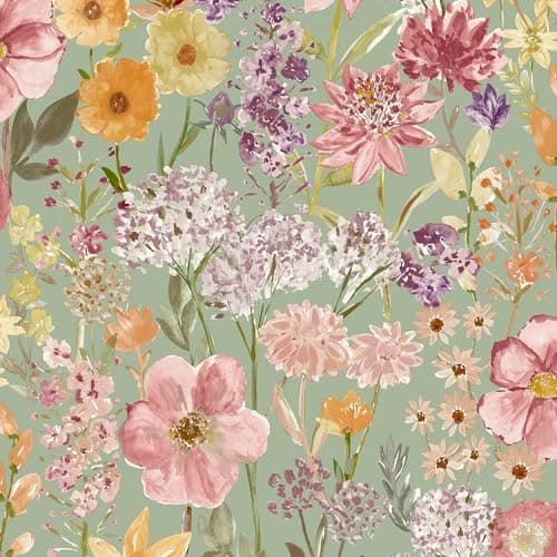 Image of Grandeco Wildflowers Wallpaper Sage Pink A61601