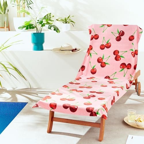 Image of Catherine Lansfield Cherries Cotton 78x200cm Beach Sun Lounger Towel Pink